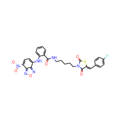 O=C(NCCCCCN1C(=O)S/C(=C\c2ccc(F)cc2)C1=O)c1ccccc1Nc1ccc([N+](=O)[O-])c2nonc12 ZINC001772605735