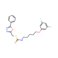 O=C(NCCCCCOc1cc(F)cc(F)c1)SCc1nnc(-c2ccccc2)o1 ZINC000096269590