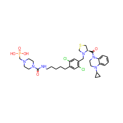 O=C(NCCCCCc1cc(Cl)c(CN2CSC[C@H]2C(=O)N2CCN(C3CC3)c3ccccc32)cc1Cl)N1CCN(CP(=O)(O)O)CC1 ZINC000205202873