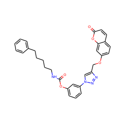 O=C(NCCCCCc1ccccc1)Oc1cccc(-n2cc(COc3ccc4ccc(=O)oc4c3)nn2)c1 ZINC000653823170