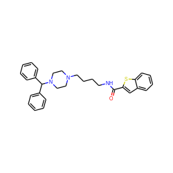 O=C(NCCCCN1CCN(C(c2ccccc2)c2ccccc2)CC1)c1cc2ccccc2s1 ZINC000028869742