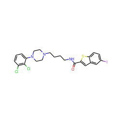 O=C(NCCCCN1CCN(c2cccc(Cl)c2Cl)CC1)c1cc2cc(I)ccc2s1 ZINC000028346346