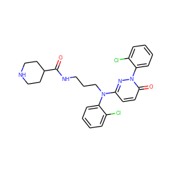 O=C(NCCCN(c1ccc(=O)n(-c2ccccc2Cl)n1)c1ccccc1Cl)C1CCNCC1 ZINC000014961577