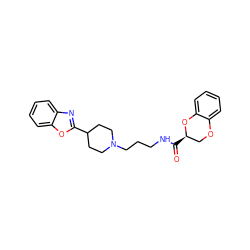 O=C(NCCCN1CCC(c2nc3ccccc3o2)CC1)[C@@H]1COc2ccccc2O1 ZINC000169312196