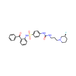 O=C(NCCCN1CCC[C@H](F)C1)Nc1ccc(S(=O)(=O)Nc2ccccc2C(=O)c2ccccc2)cc1 ZINC000049877933