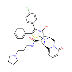 O=C(NCCCN1CCCC1)[C@H]1[C@H](CO)[C@H]2Cn3c(cccc3=O)[C@@H]1N2c1nc(-c2ccc(Cl)cc2)c(-c2ccccc2)s1 ZINC000044350775