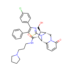 O=C(NCCCN1CCCC1)[C@H]1[C@H]2c3cccc(=O)n3C[C@@H]([C@@H]1CO)N2c1nc(-c2ccc(Cl)cc2)c(-c2ccccc2)s1 ZINC000042803584