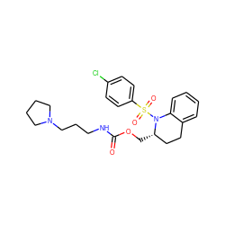 O=C(NCCCN1CCCC1)OC[C@H]1CCc2ccccc2N1S(=O)(=O)c1ccc(Cl)cc1 ZINC000028880083