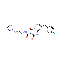 O=C(NCCCN1CCCC1)c1c(O)[nH]c2cc(Cc3ccc(F)cc3)cnc2c1=O ZINC000095597974