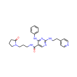 O=C(NCCCN1CCCC1=O)c1cnc(NCCc2ccncc2)nc1Nc1ccccc1 ZINC000095596878