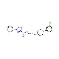 O=C(NCCCN1CCN(c2cccc(Cl)c2)CC1)c1nc(-c2cccnc2)no1 ZINC000029043546