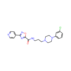 O=C(NCCCN1CCN(c2cccc(Cl)c2)CC1)c1nc(-c2ccncc2)no1 ZINC000003007422