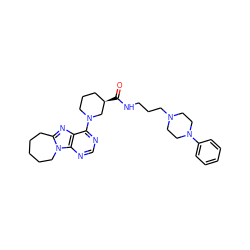 O=C(NCCCN1CCN(c2ccccc2)CC1)[C@@H]1CCCN(c2ncnc3c2nc2n3CCCCC2)C1 ZINC000009153350