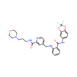 O=C(NCCCN1CCOCC1)c1cc(CNc2ccccc2C(=O)Nc2ccc3c(c2)OC(F)(F)O3)ccn1 ZINC000028951754