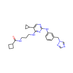 O=C(NCCCNc1nc(Nc2cccc(Cn3cncn3)c2)ncc1C1CC1)C1CCC1 ZINC000095557921