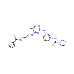 O=C(NCCCNc1nc(Nc2cccc(NC(=O)N3CCCC3)c2)ncc1I)c1cccs1 ZINC000003986669