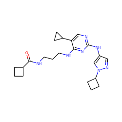 O=C(NCCCNc1nc(Nc2cnn(C3CCC3)c2)ncc1C1CC1)C1CCC1 ZINC000095563097