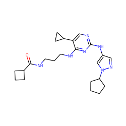 O=C(NCCCNc1nc(Nc2cnn(C3CCCC3)c2)ncc1C1CC1)C1CCC1 ZINC000095563423