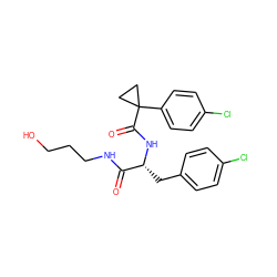 O=C(NCCCO)[C@@H](Cc1ccc(Cl)cc1)NC(=O)C1(c2ccc(Cl)cc2)CC1 ZINC000072176251