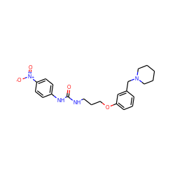 O=C(NCCCOc1cccc(CN2CCCCC2)c1)Nc1ccc([N+](=O)[O-])cc1 ZINC000013725190