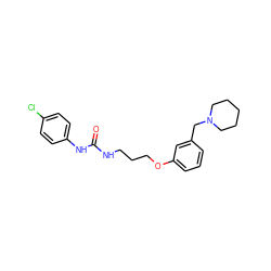 O=C(NCCCOc1cccc(CN2CCCCC2)c1)Nc1ccc(Cl)cc1 ZINC000013725212