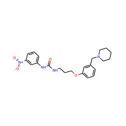 O=C(NCCCOc1cccc(CN2CCCCC2)c1)Nc1cccc([N+](=O)[O-])c1 ZINC000013725186