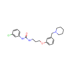 O=C(NCCCOc1cccc(CN2CCCCC2)c1)Nc1cccc(Cl)c1 ZINC000013725208