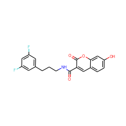 O=C(NCCCc1cc(F)cc(F)c1)c1cc2ccc(O)cc2oc1=O ZINC001772618011