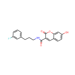 O=C(NCCCc1cccc(F)c1)c1cc2ccc(O)cc2oc1=O ZINC001772603767