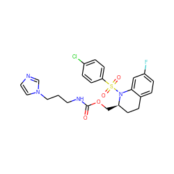 O=C(NCCCn1ccnc1)OC[C@@H]1CCc2ccc(F)cc2N1S(=O)(=O)c1ccc(Cl)cc1 ZINC000028816470