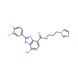 O=C(NCCCn1ccnc1)c1ccc(O)c2[nH]c(-c3ccc(F)c(Cl)c3)nc12 ZINC000073311718