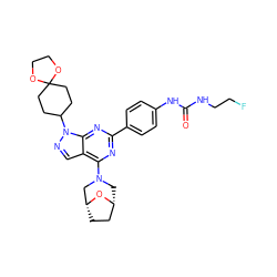 O=C(NCCF)Nc1ccc(-c2nc(N3C[C@@H]4CC[C@H](C3)O4)c3cnn(C4CCC5(CC4)OCCO5)c3n2)cc1 ZINC000049763209