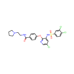 O=C(NCCN1CCCC1)c1ccc(Oc2ncc(Cl)cc2NS(=O)(=O)c2ccc(Cl)c(Cl)c2)cc1 ZINC000073142441