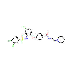 O=C(NCCN1CCCCC1)c1ccc(Oc2ccc(Cl)cc2NS(=O)(=O)c2ccc(Cl)c(Cl)c2)cc1 ZINC000073168314