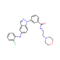 O=C(NCCN1CCOCC1)c1cccc(-n2ncc3cc(Nc4ccccc4Cl)ccc32)c1 ZINC000096258415