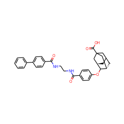 O=C(NCCNC(=O)c1ccc(-c2ccccc2)cc1)c1ccc(OC2[C@H]3CC4C[C@H]2CC(C(=O)O)(C4)C3)cc1 ZINC000473116272