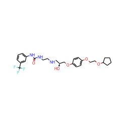 O=C(NCCNC[C@H](O)COc1ccc(OCCOC2CCCC2)cc1)Nc1cccc(C(F)(F)F)c1 ZINC000095604376