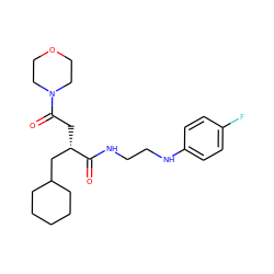 O=C(NCCNc1ccc(F)cc1)[C@@H](CC(=O)N1CCOCC1)CC1CCCCC1 ZINC000014971656