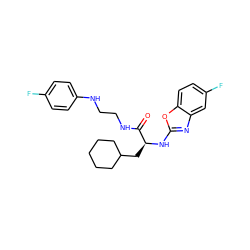 O=C(NCCNc1ccc(F)cc1)[C@H](CC1CCCCC1)Nc1nc2cc(F)ccc2o1 ZINC000014971577