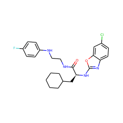 O=C(NCCNc1ccc(F)cc1)[C@H](CC1CCCCC1)Nc1nc2ccc(Cl)cc2o1 ZINC000014971585