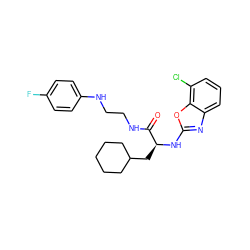 O=C(NCCNc1ccc(F)cc1)[C@H](CC1CCCCC1)Nc1nc2cccc(Cl)c2o1 ZINC000014971595