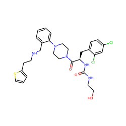 O=C(NCCO)N[C@H](Cc1ccc(Cl)cc1Cl)C(=O)N1CCN(c2ccccc2CNCCc2cccs2)CC1 ZINC000028522277