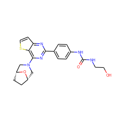 O=C(NCCO)Nc1ccc(-c2nc(N3C[C@@H]4CC[C@H](C3)O4)c3sccc3n2)cc1 ZINC000045349271