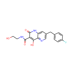 O=C(NCCO)c1c(O)c2ncc(Cc3ccc(F)cc3)cc2[nH]c1=O ZINC000095597544