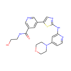 O=C(NCCO)c1cncc(-c2cnc(Nc3cc(N4CCOCC4)ccn3)s2)c1 ZINC000034840929