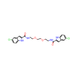 O=C(NCCOCCOCCNC(=O)c1cc2cc(Cl)ccc2[nH]1)c1cc2cc(Cl)ccc2[nH]1 ZINC000012501572