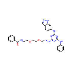 O=C(NCCOCCOCCNc1nc(Nc2ccccc2)nc(Nc2ccc3cn[nH]c3c2)n1)c1ccccc1 ZINC000215797357