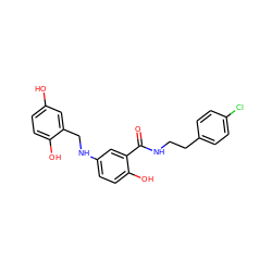 O=C(NCCc1ccc(Cl)cc1)c1cc(NCc2cc(O)ccc2O)ccc1O ZINC000013861842