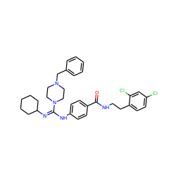 O=C(NCCc1ccc(Cl)cc1Cl)c1ccc(N/C(=N/C2CCCCC2)N2CCN(Cc3ccccc3)CC2)cc1 ZINC000028372355