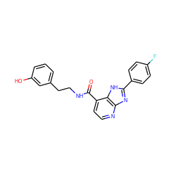 O=C(NCCc1cccc(O)c1)c1ccnc2nc(-c3ccc(F)cc3)[nH]c12 ZINC000084653331